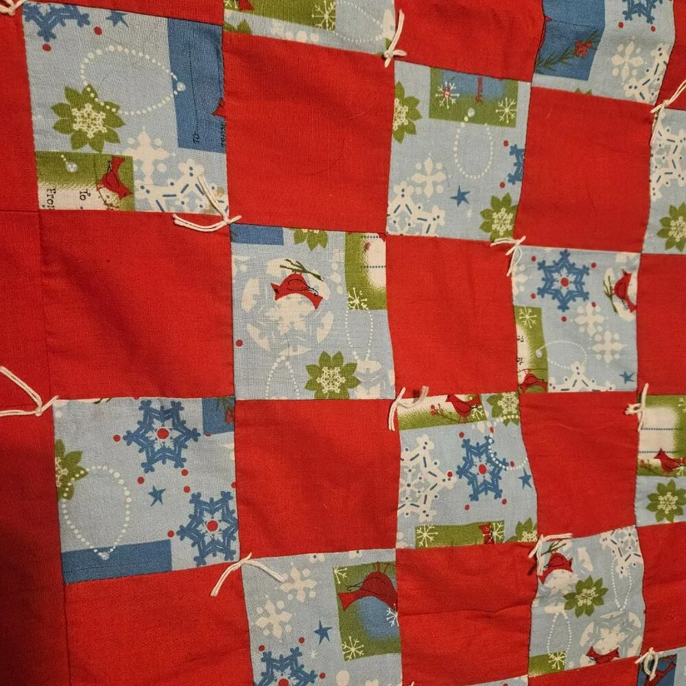 patchwork Chritmas quilt holiday themed two sided  baby lap or pets approx 42x37